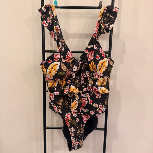 SHEIN Other - SHEIN Black Floral Kids One Piece Swimsuit